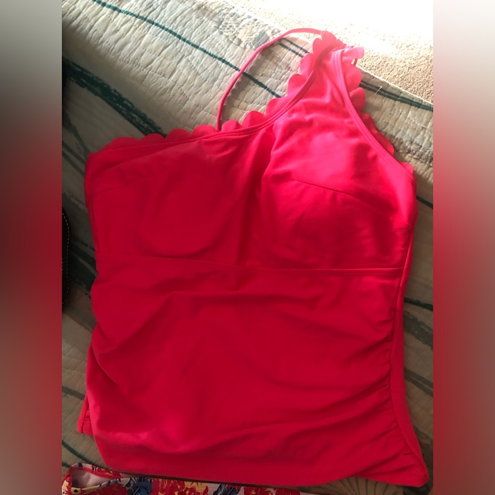 Shein tankini bathing suit, never worn, pink top with one strap, flowered bottom